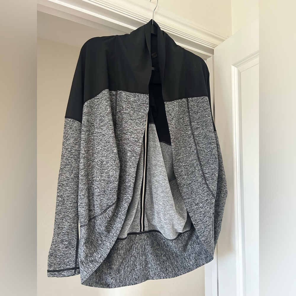 Zella Black and Gray Open Front Yoga Cardigan